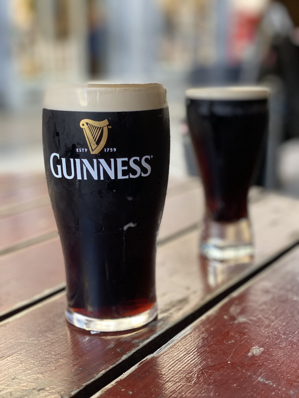 Two pints at Quays Bar in Galway, Ireland, photographed by Steve